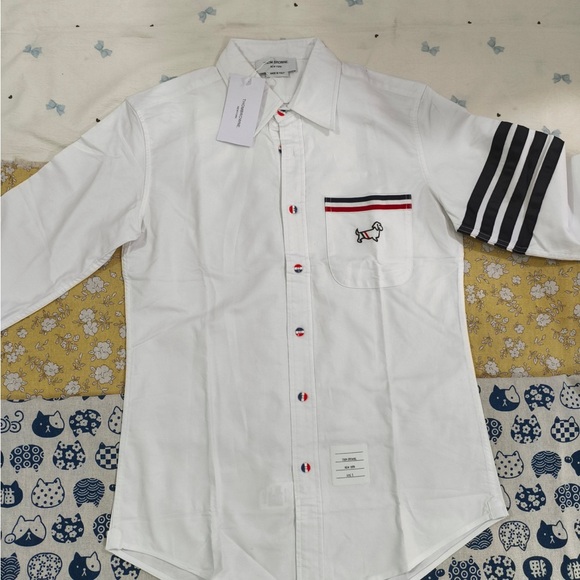 Thom Browne Other - Thom Browne White Button-Down Shirt with Navy and Red Accents